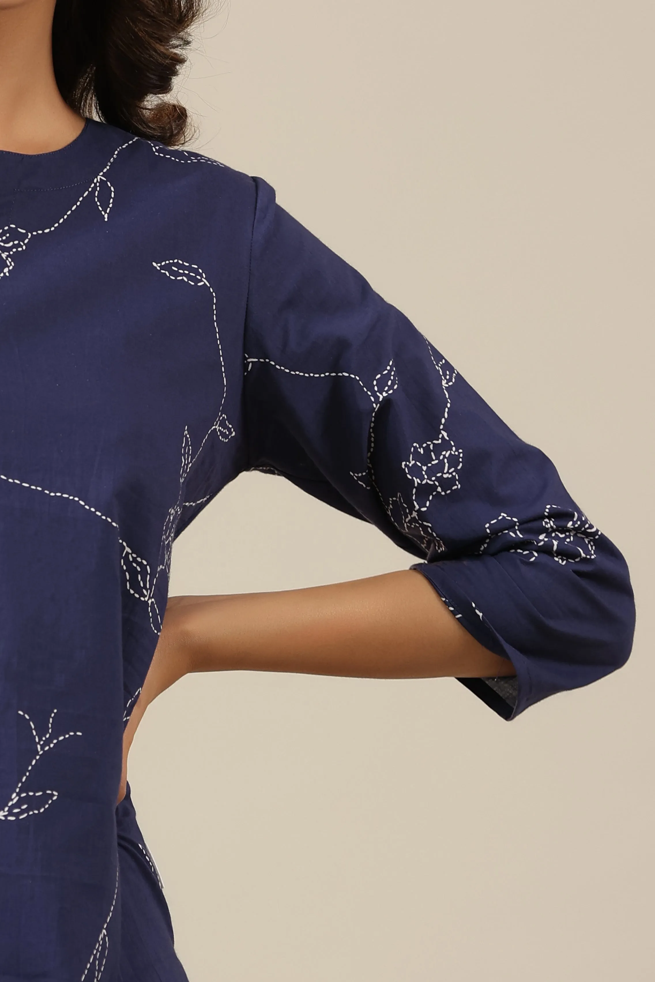 Patterned Dots on Dark Blue Cotton Palazzo Loungewear Set