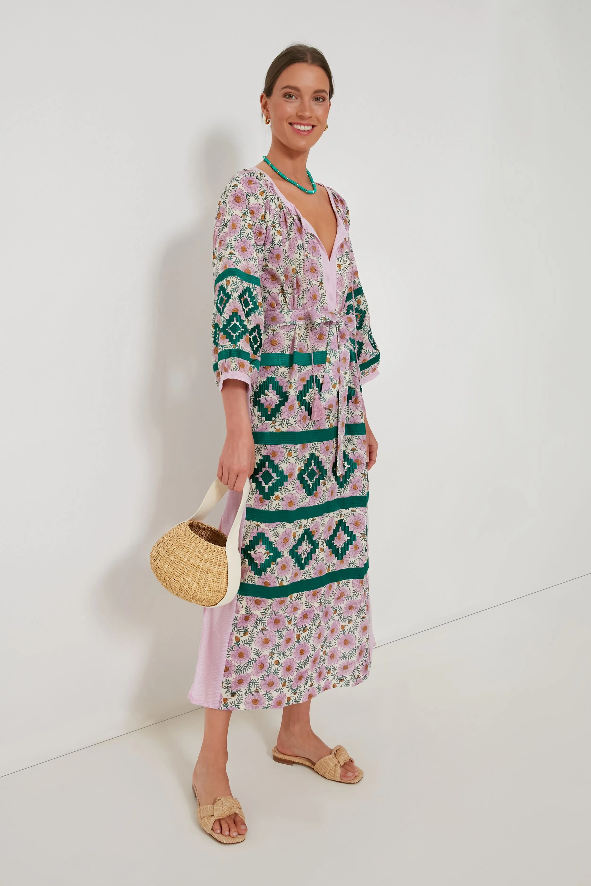 Pink and Green Manjur Kaftan