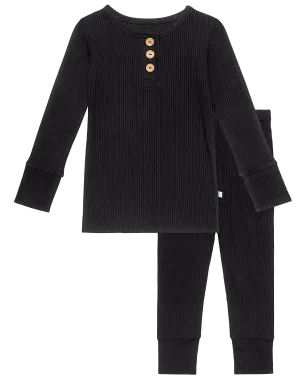 Posh Peanut Solid Ribbed Black L/S Henley Loungewear