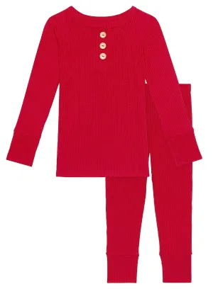 Posh Peanut Solid Ribbed Crimson L/S Henley Loungewear