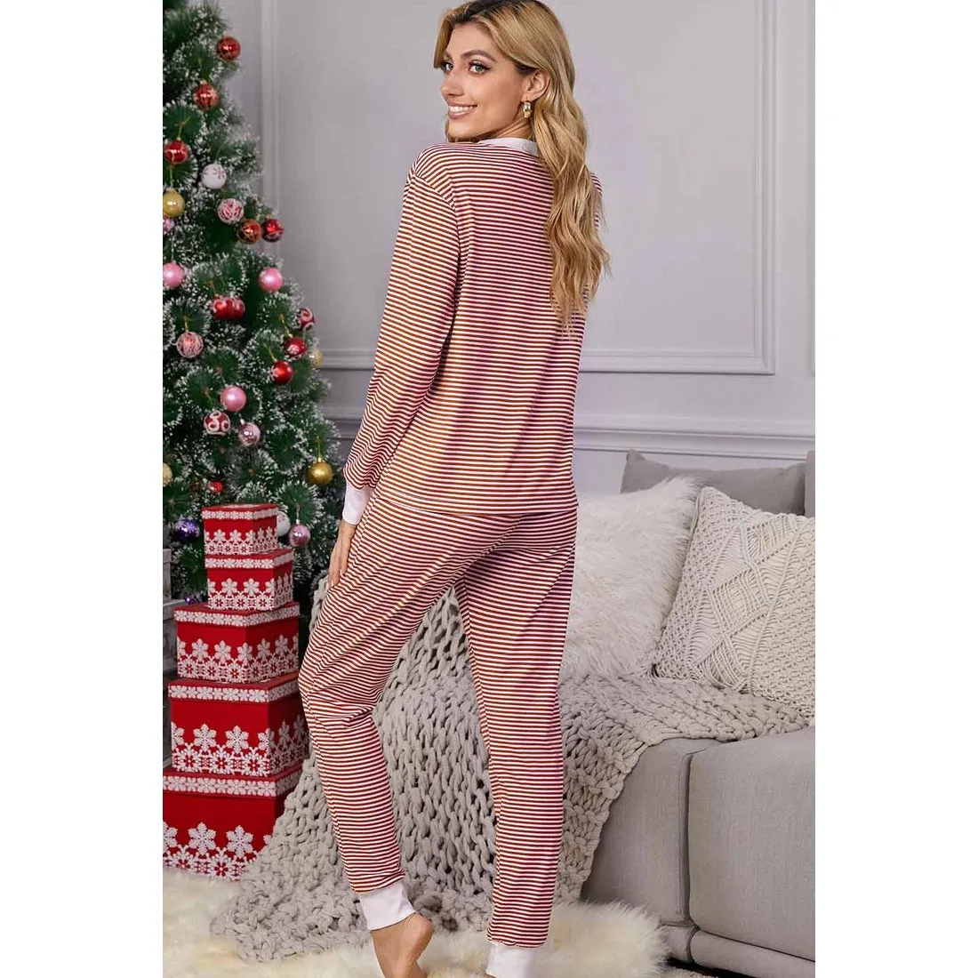 Red & White Long Sleeves Loungewear Set