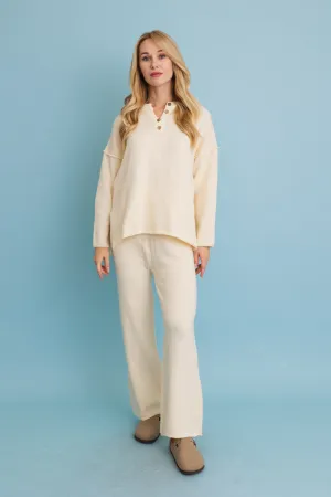 Relaxed Henley Waffle Knit Lounge Set