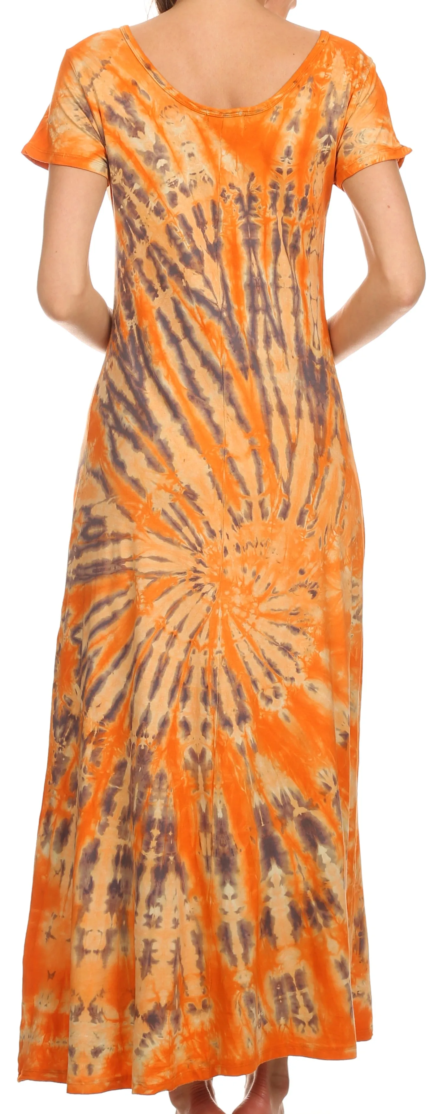 Sakkas Diana Long Tie Dye Scoop Neck Cap Sleeves Dress