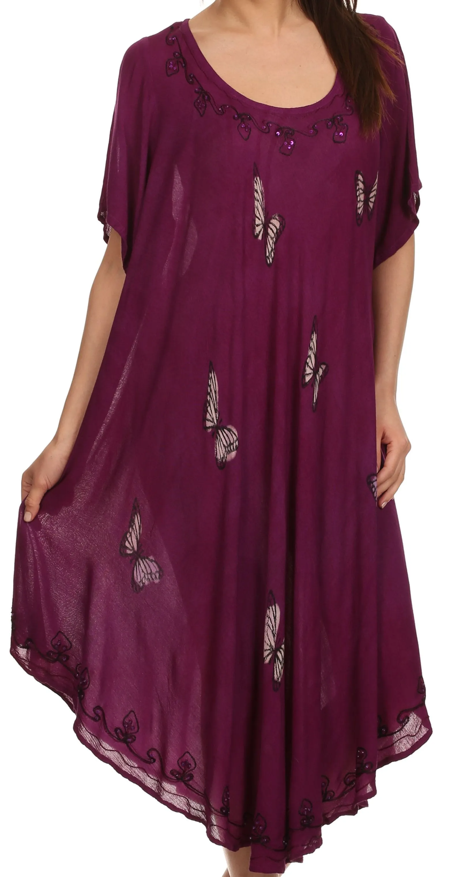 Sakkas Jana Butterfly Sequin Emroidered Cap Sleeves Caftan Dress / Cover Up