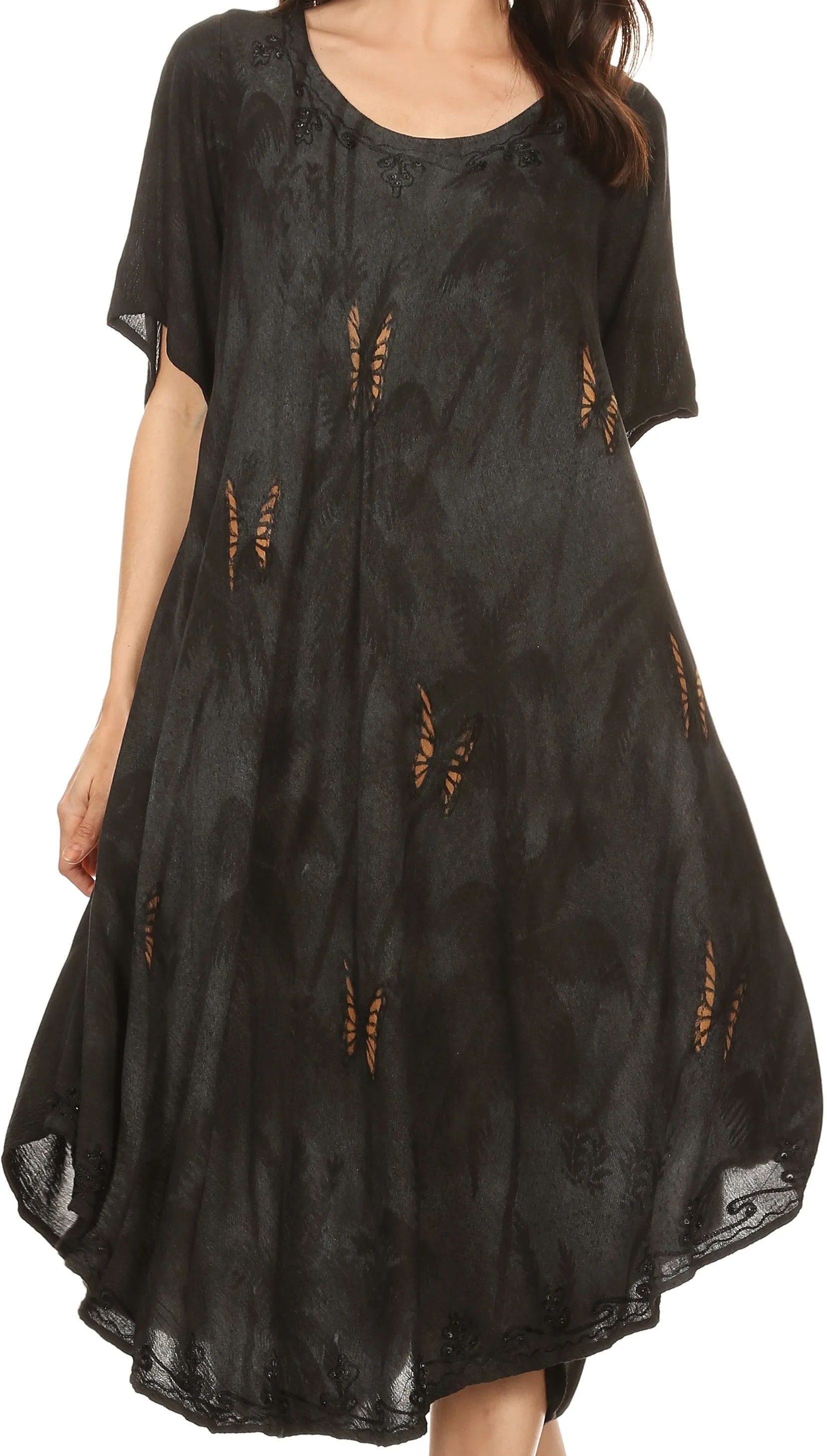 Sakkas Jana Butterfly Sequin Emroidered Cap Sleeves Caftan Dress / Cover Up