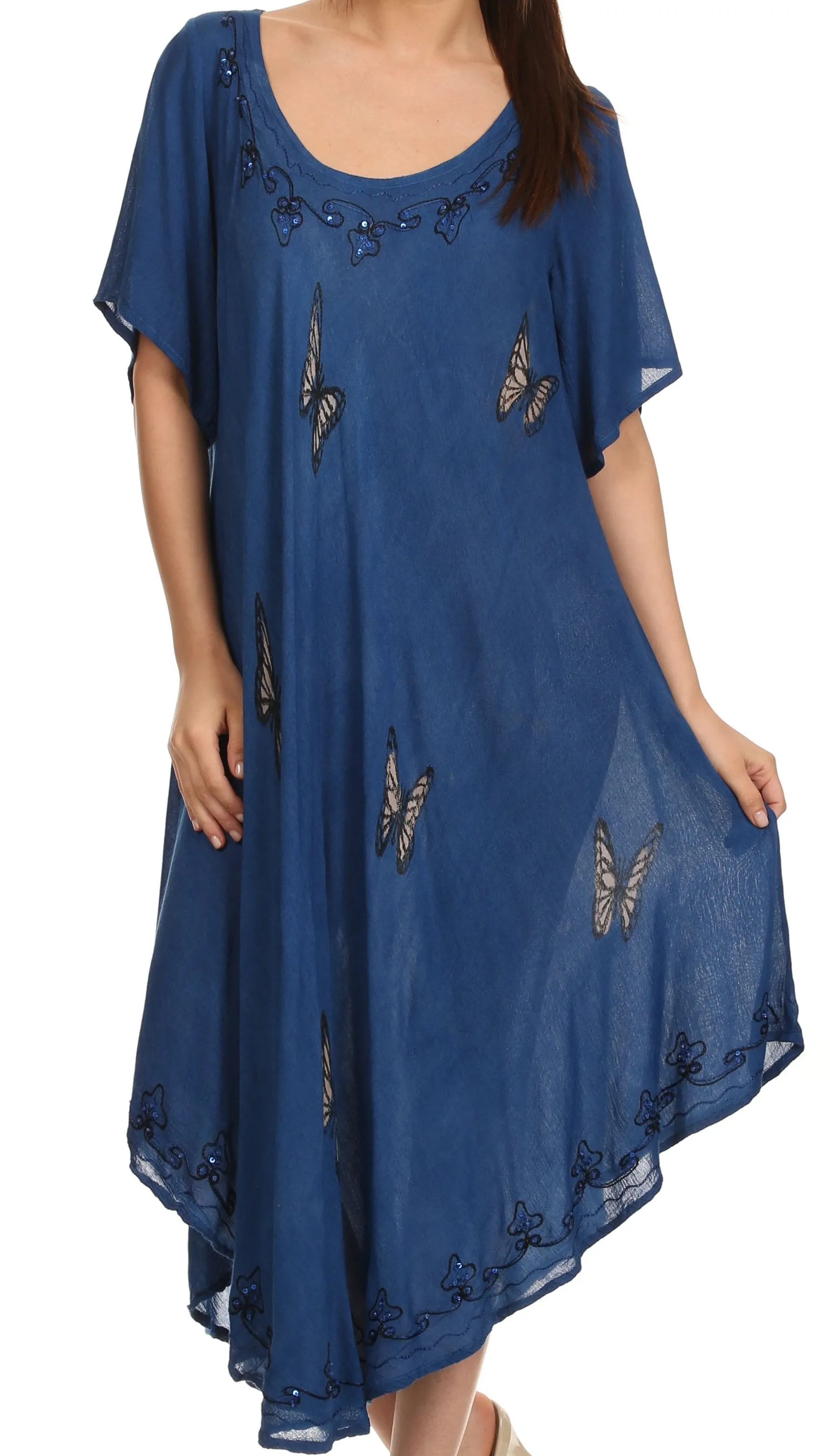 Sakkas Jana Butterfly Sequin Emroidered Cap Sleeves Caftan Dress / Cover Up