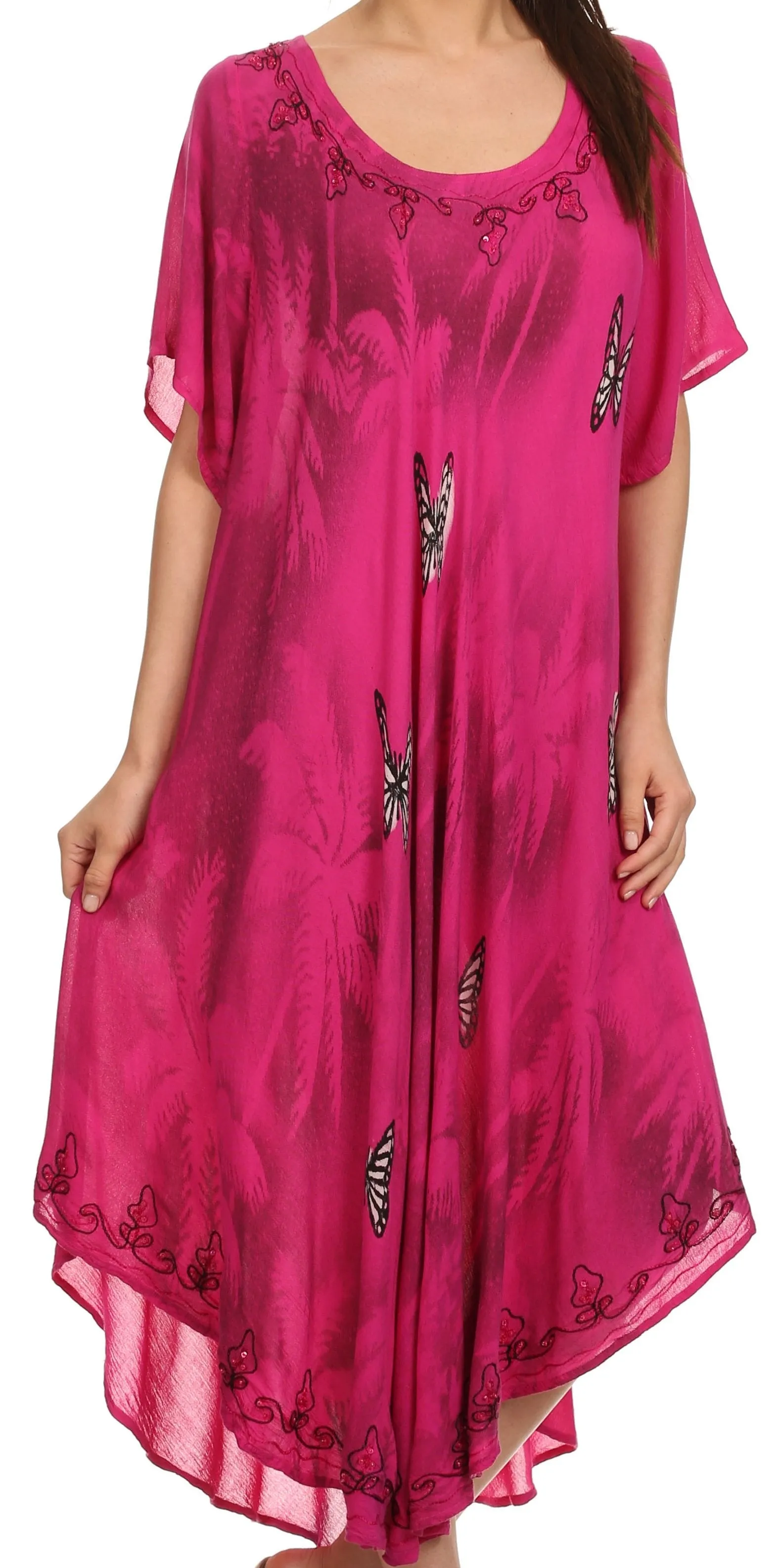 Sakkas Jana Butterfly Sequin Emroidered Cap Sleeves Caftan Dress / Cover Up