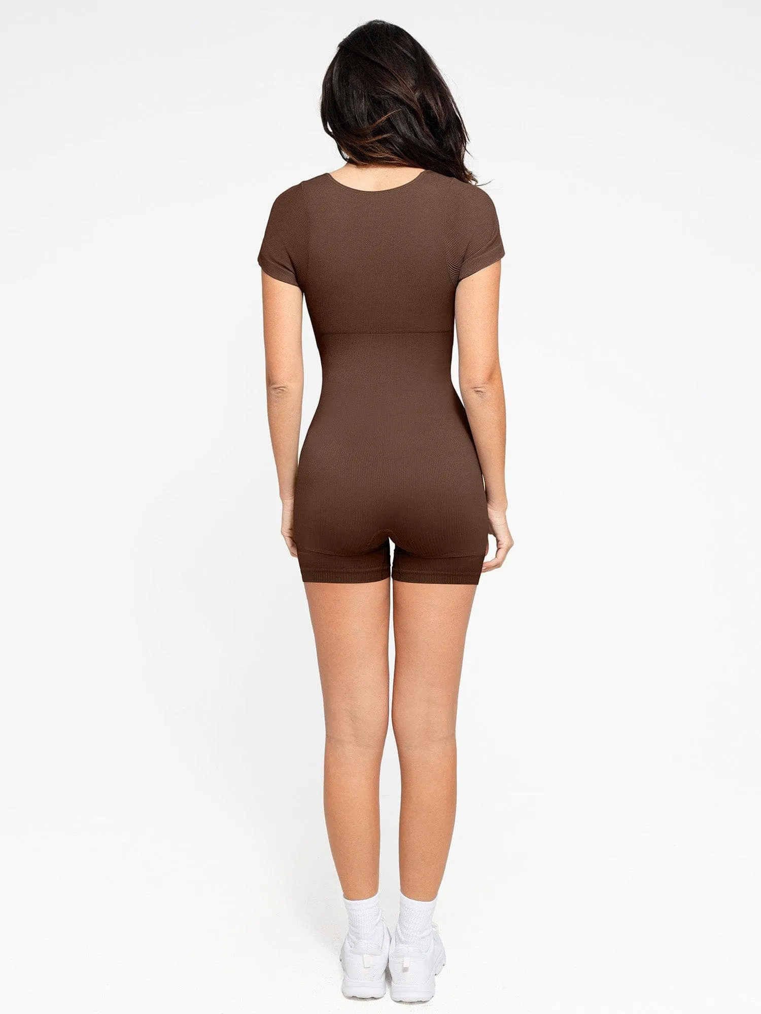 Shapewear Seamless Rib Square Neck Cap Sleeve Romper