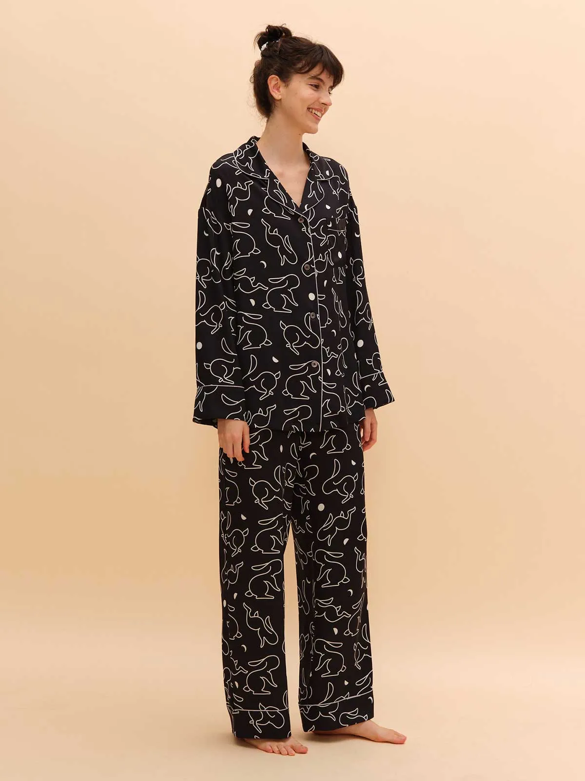 SILKINC Rabbit Silhouette Silk Pajamas Set