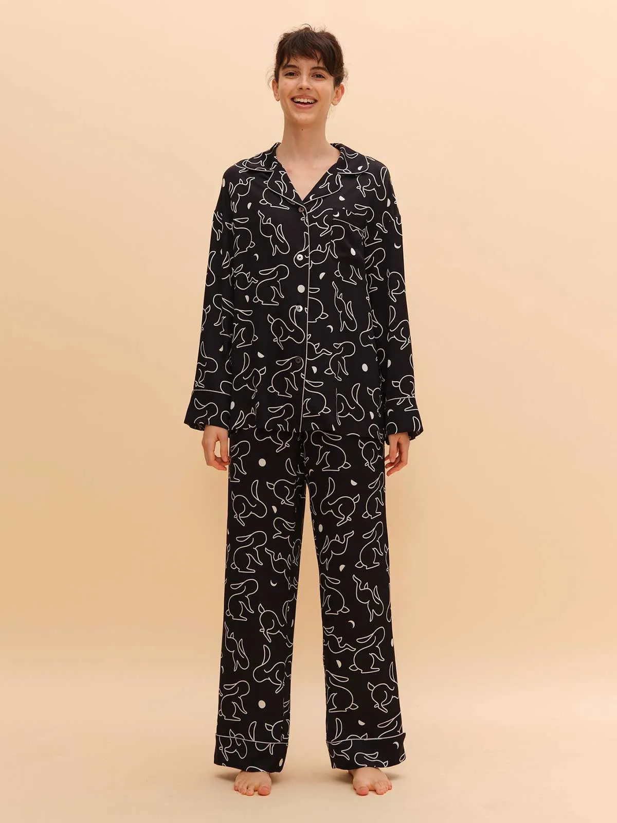 SILKINC Rabbit Silhouette Silk Pajamas Set