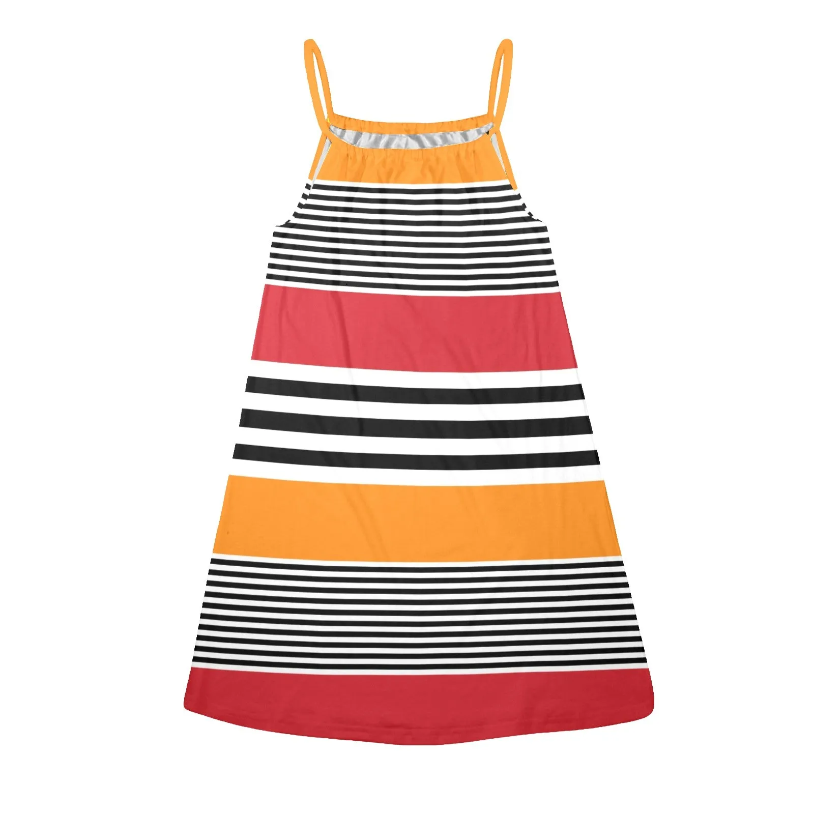 Solar Ray Striped Drawstring Neck Sleeveless Dress