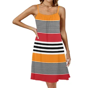 Solar Ray Striped Drawstring Neck Sleeveless Dress