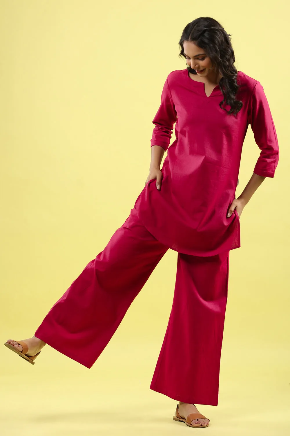 Solid Red Palazzo Loungewear Set