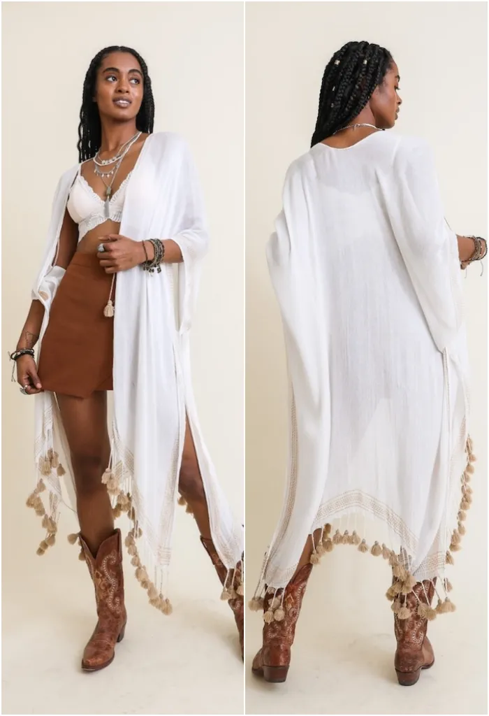 Tassel Fringe Maxi Kimono