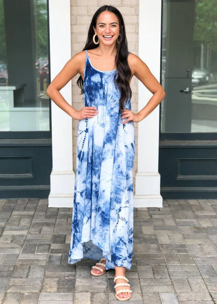 Tidal Hilo Tie Dye Maxi Dress - Blue-***FINAL SALE***