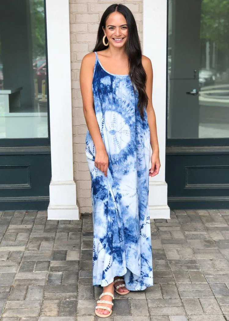 Tidal Hilo Tie Dye Maxi Dress - Blue-***FINAL SALE***