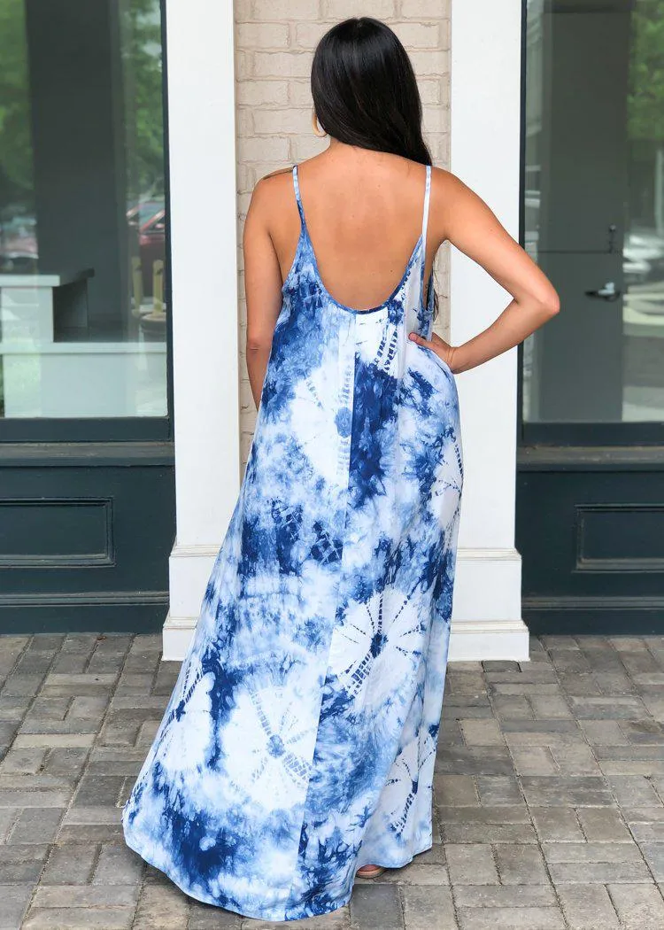 Tidal Hilo Tie Dye Maxi Dress - Blue-***FINAL SALE***