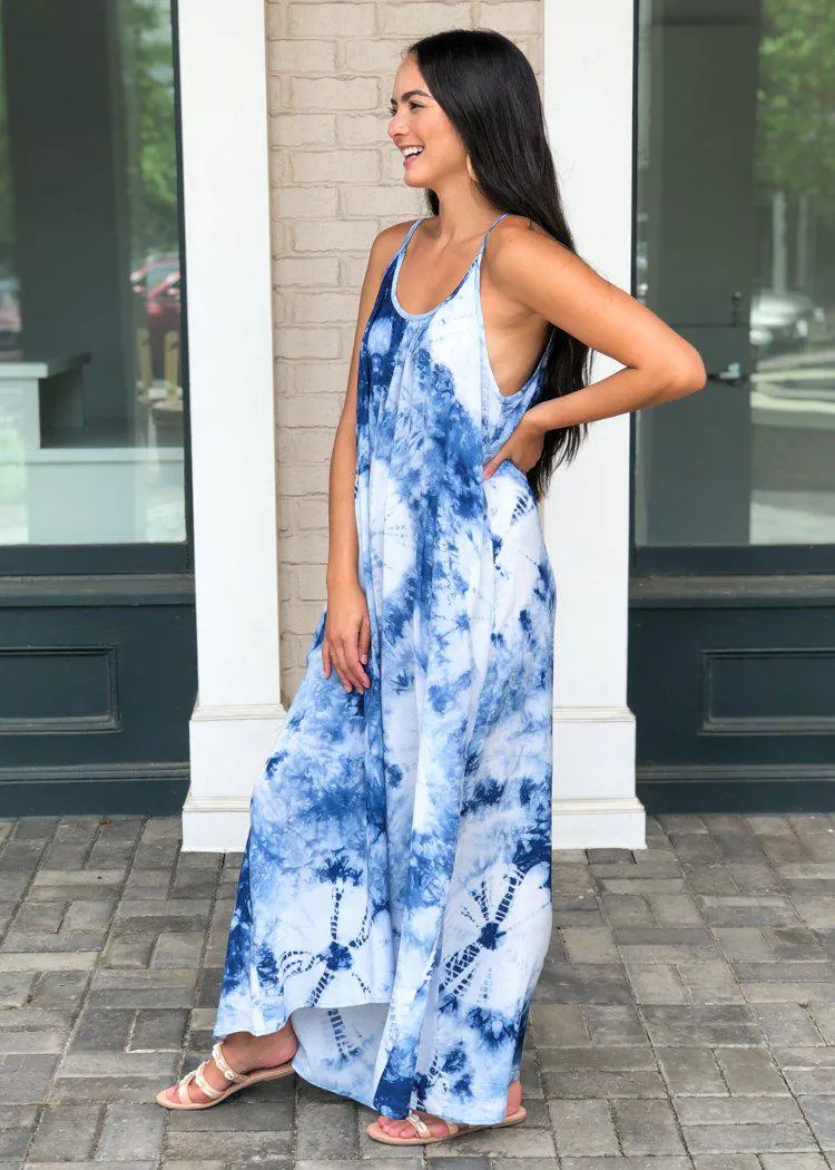 Tidal Hilo Tie Dye Maxi Dress - Blue-***FINAL SALE***