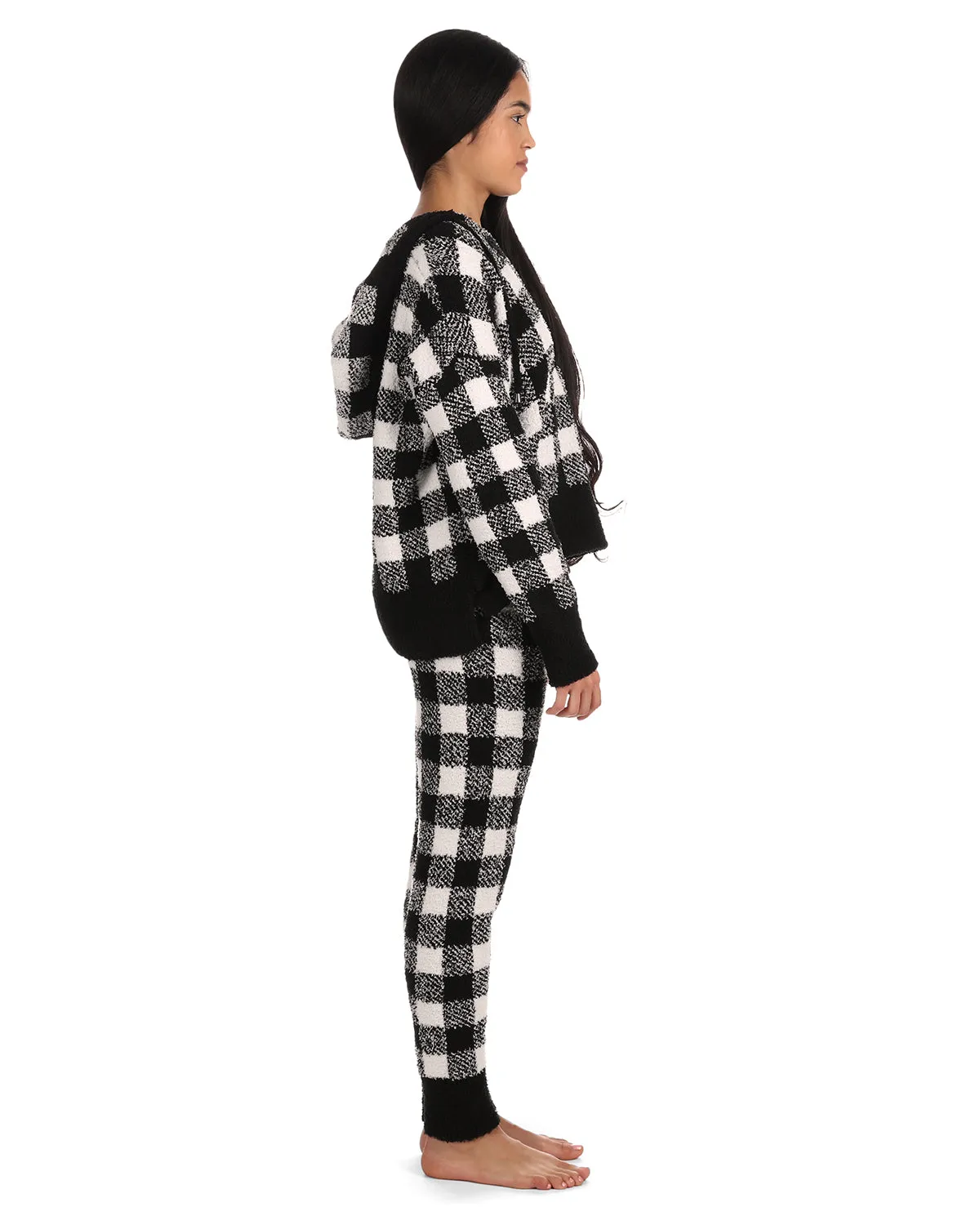 Women's Buffalo Check Cozy Knit Drawstring Hoodie