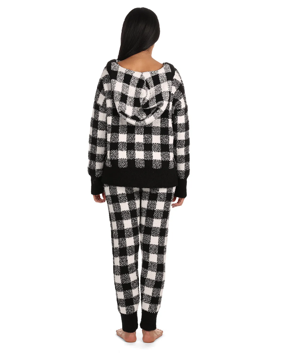 Women's Buffalo Check Cozy Knit Drawstring Hoodie