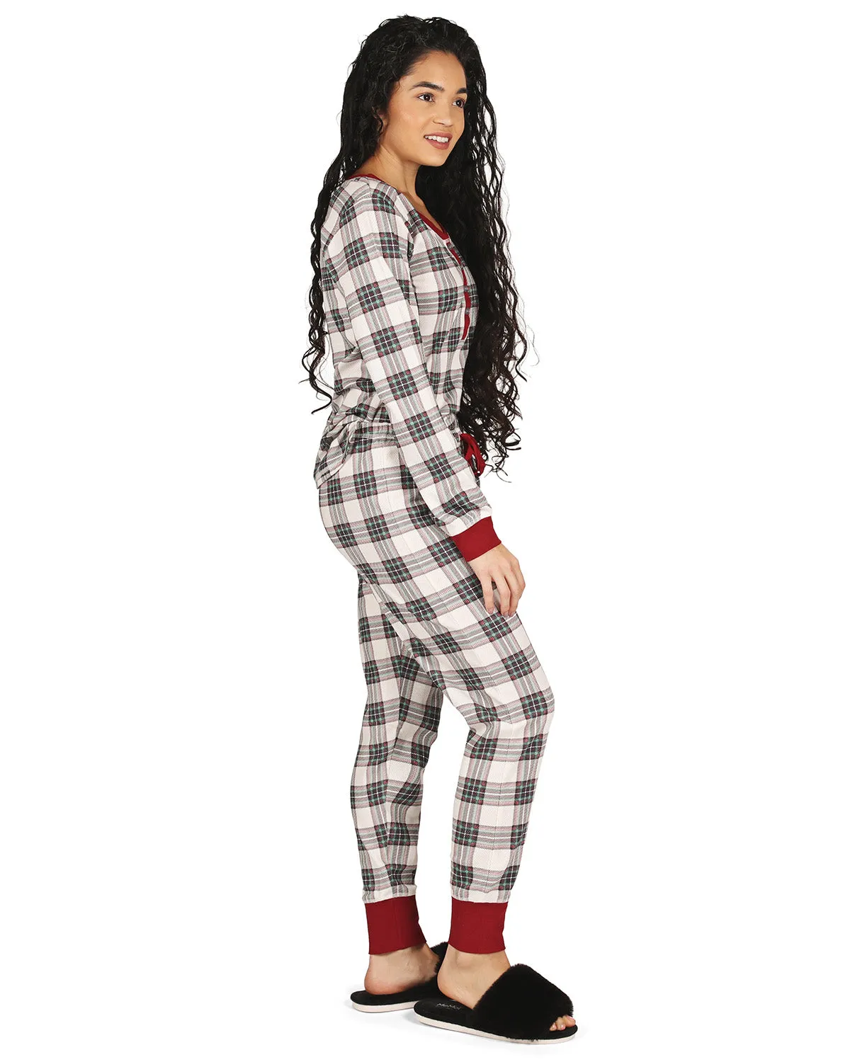 Women's Henley Plaid Cotton Blend Pajama Set