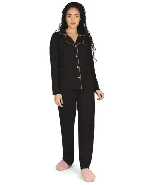 Women's Notch Collar Cotton Blend Pant Pajama Set