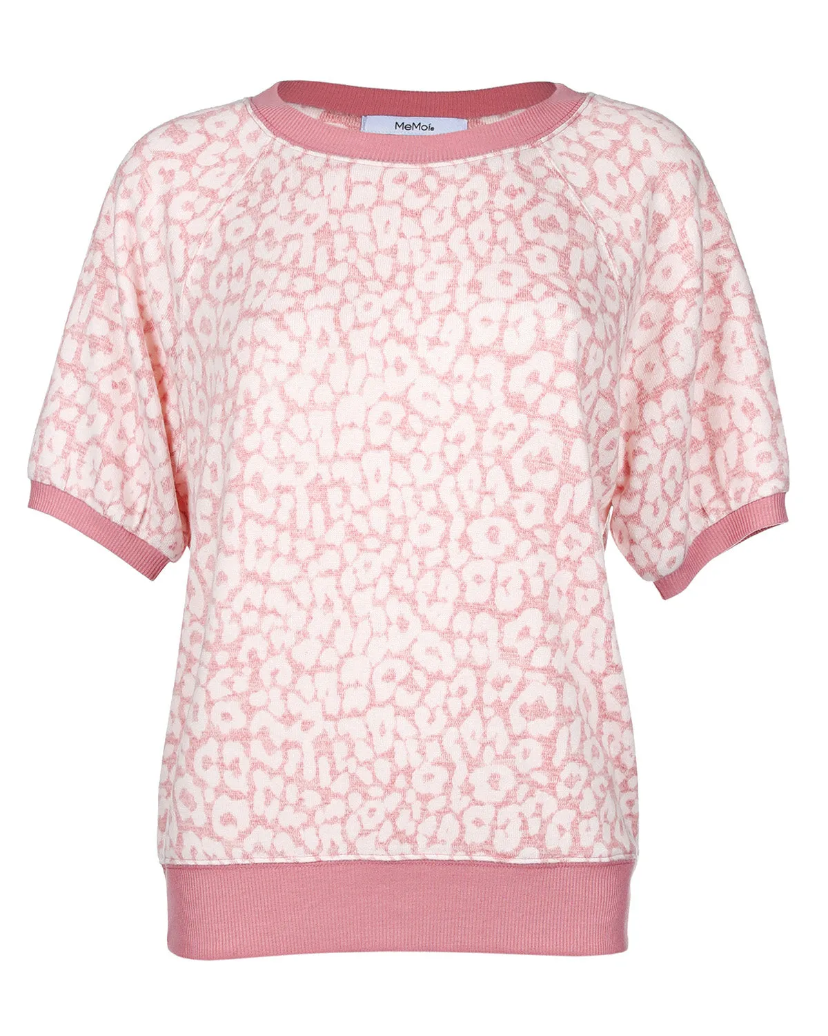 Women's Pink Leopard Print Short Sleeve Sweatshirt