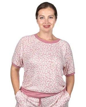 Women's Pink Leopard Print Short Sleeve Sweatshirt