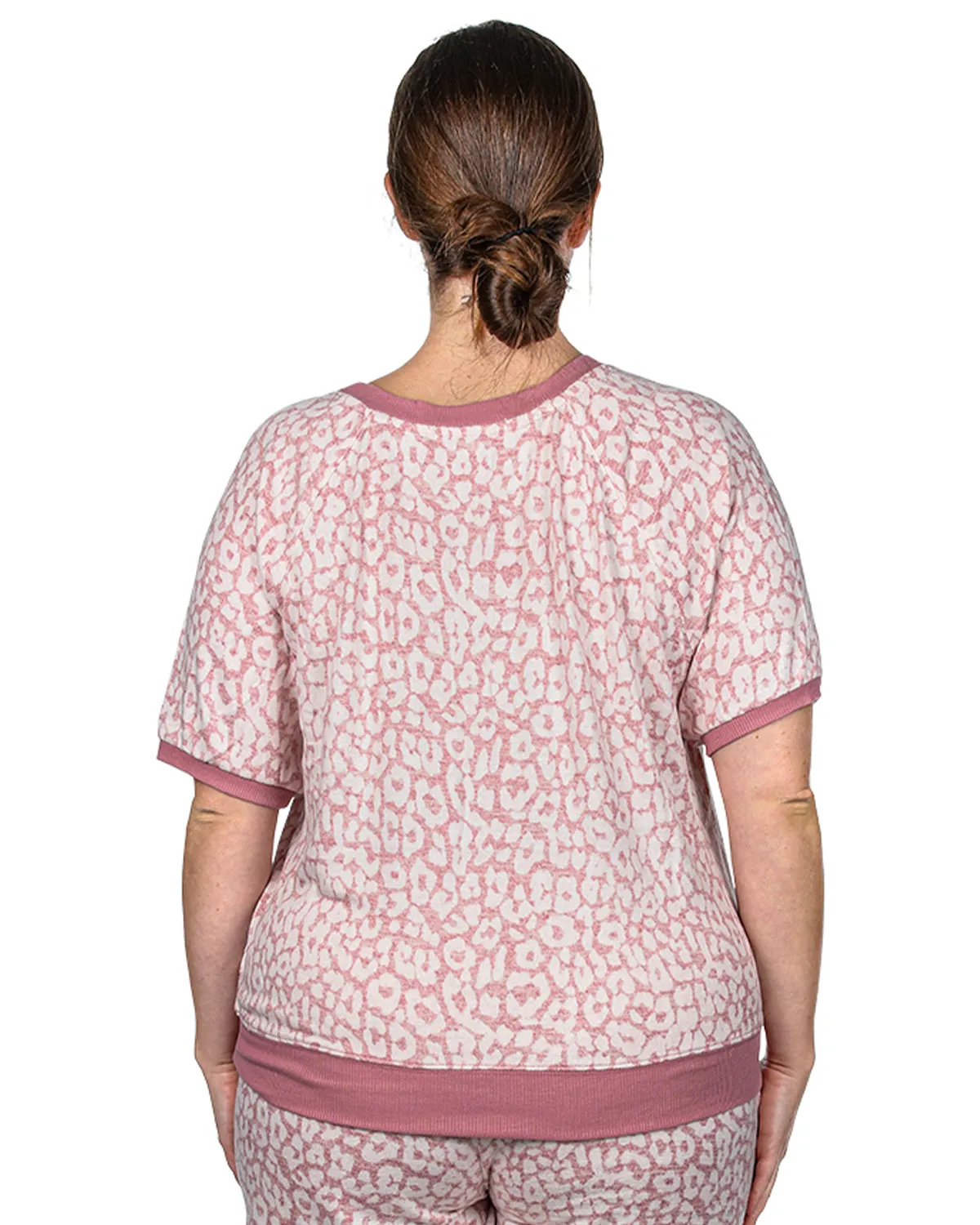 Women's Pink Leopard Print Short Sleeve Sweatshirt