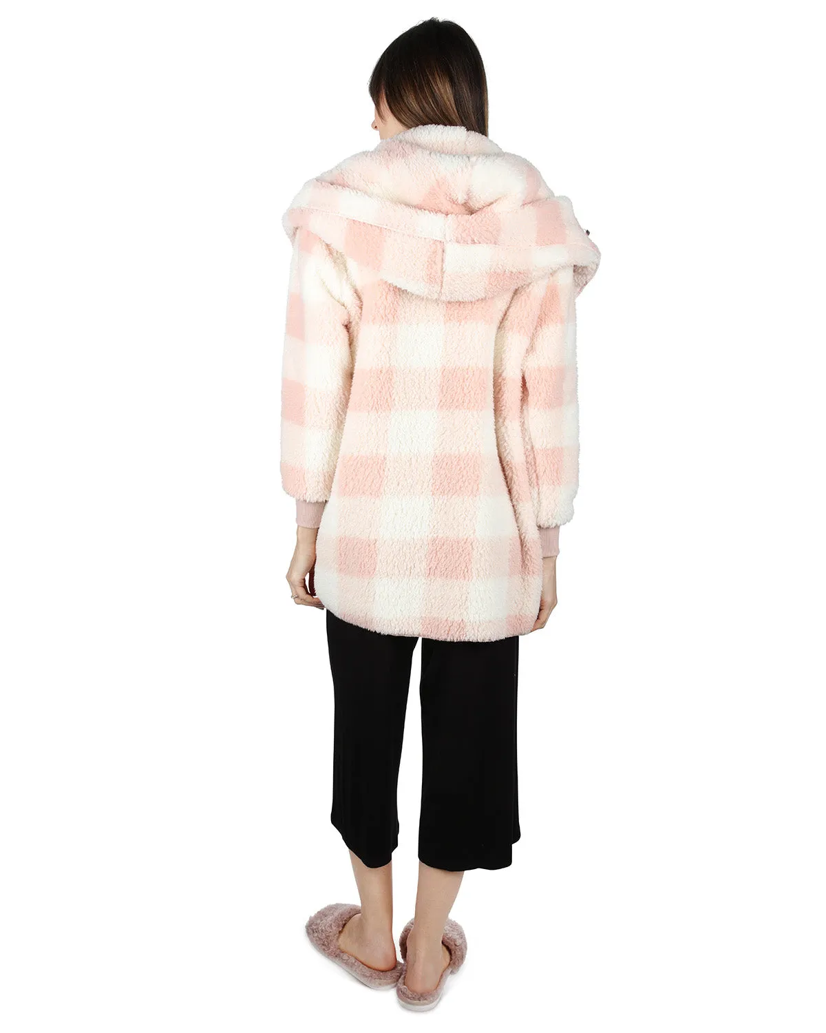 Women's Plaid Plush Hooded Cardigan