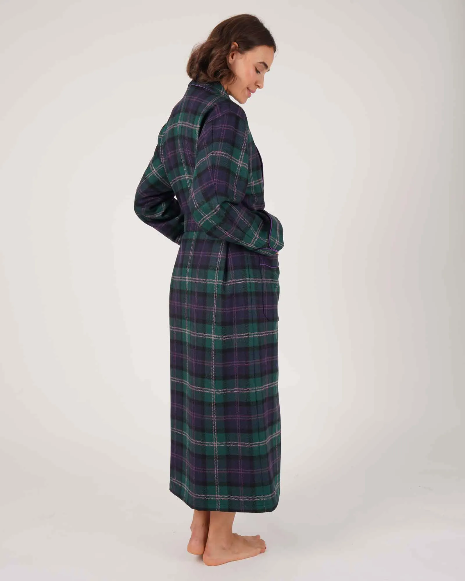 Women's Silk-Lined Wool Robe - Thistle Tartan