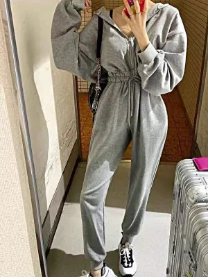 Women's Zipper Hooded Wide Leg Jumpsuit