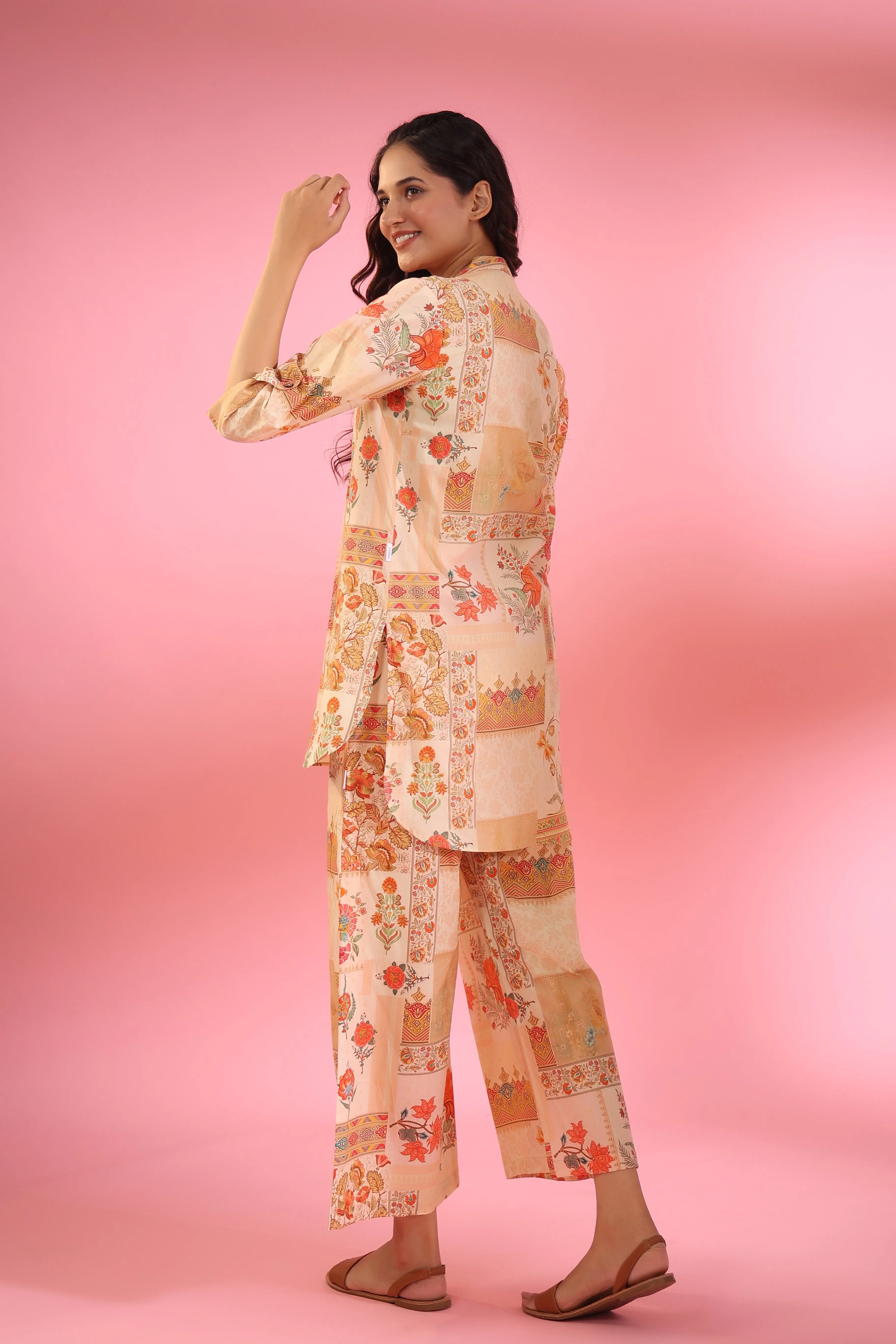 Yasmin Beige Cotton Loungewear Set