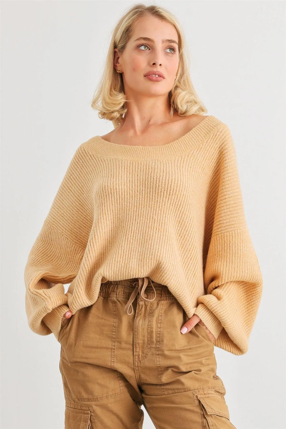 Yellow Knit Ribbed Long Sleeve Relax Fit Sweater /1-2-1