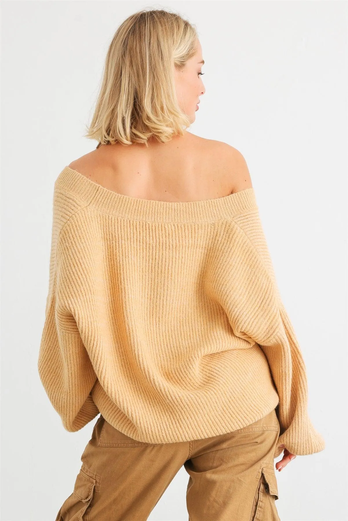 Yellow Knit Ribbed Long Sleeve Relax Fit Sweater /1-2-1